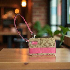 Coach Tan and Pink Wristlet